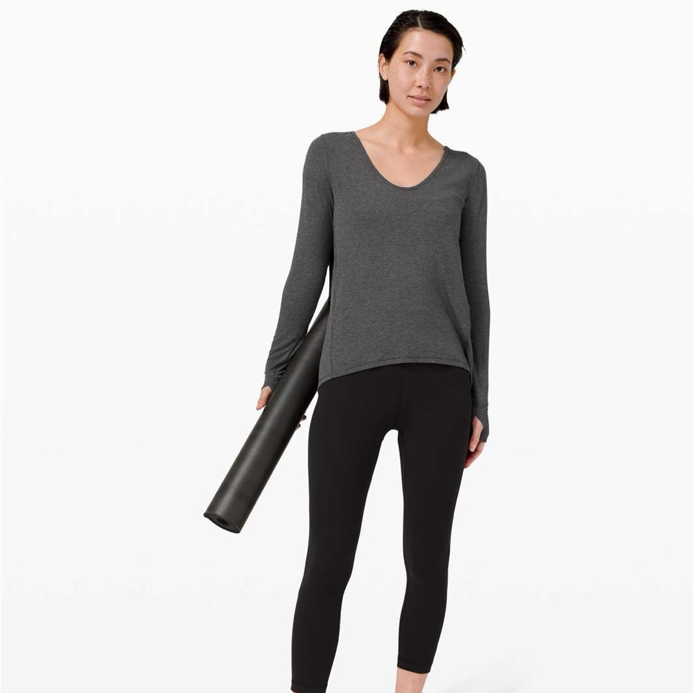 Lululemon Loved and Lifted Long Sleeve Heathered Grey Wrap Back Top